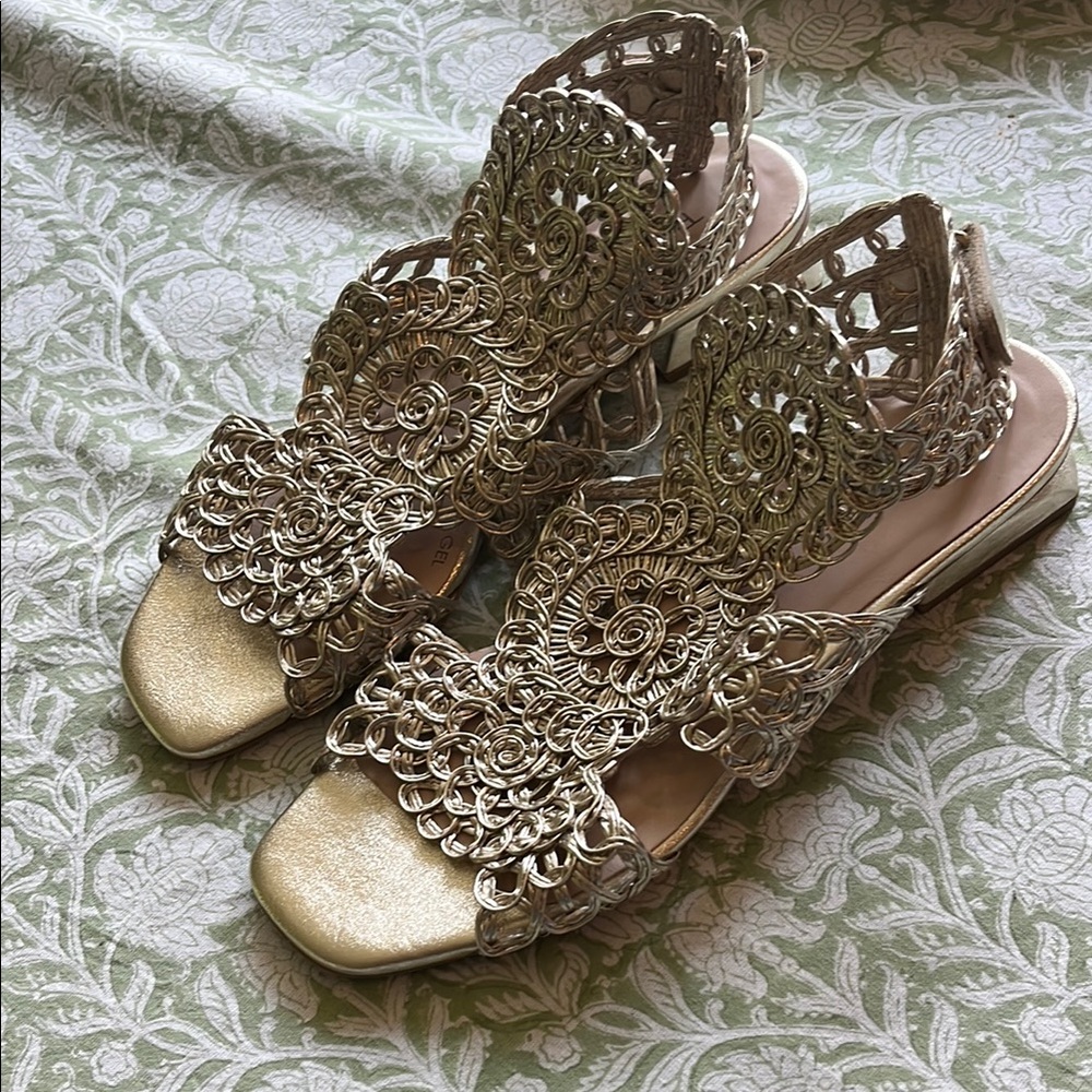 Pedro Anton Gold Sandals never worn with Intricate Design